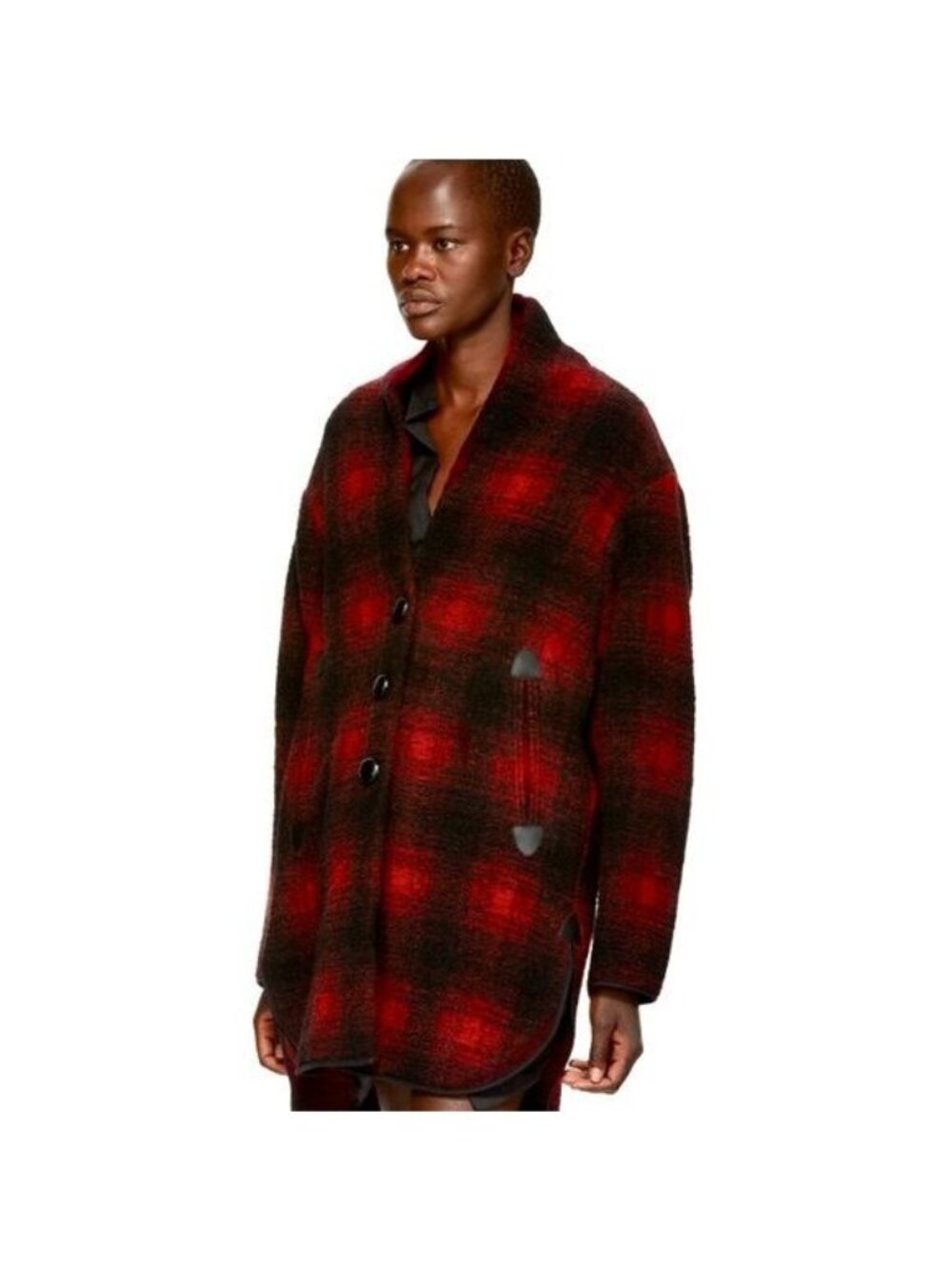 Isabel Marant Etoile Gabrie Plaid Checkered Wool Blend Coat Red and Black Medium